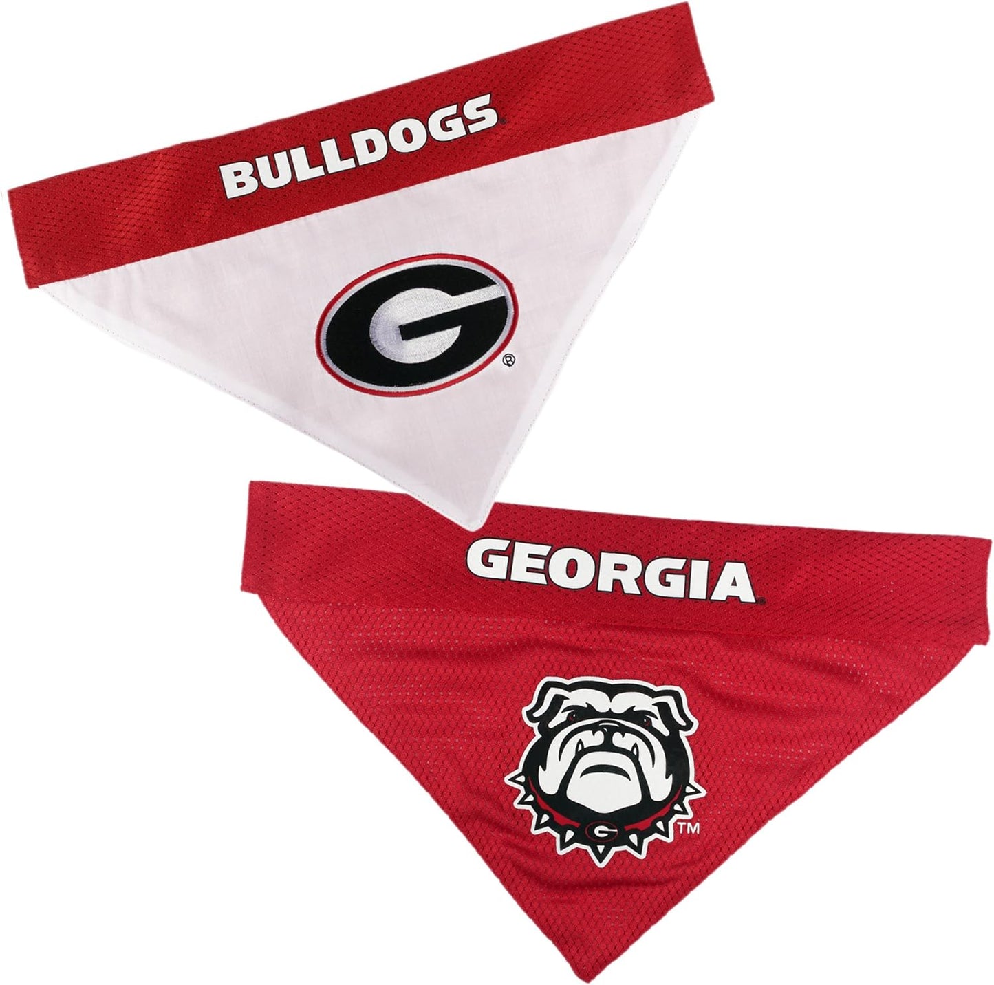 Pets First Collegiate Pet Accessories, Reversible Bandana, Georgia Bulldogs, Large/X-Large,Red/White