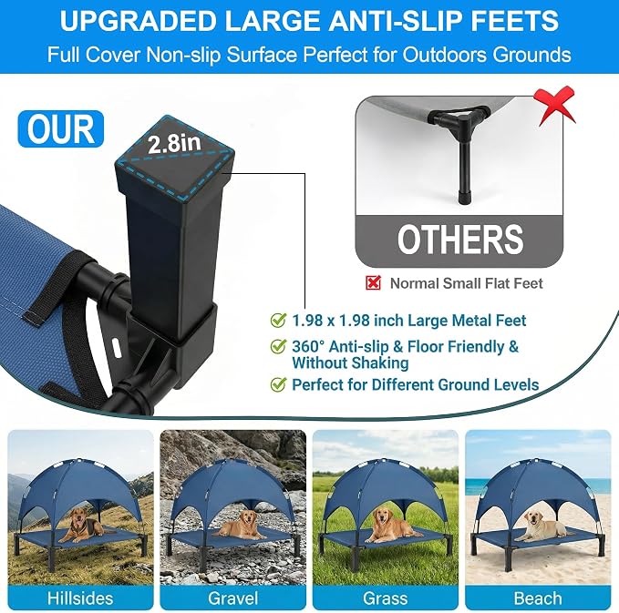Elevated Dog Bed with Canopy, 42in Raised Pet Cot Large Sized Dog | Outdoor Dog Bed, Removable Sun Shade, Orthopedic, For Medium/Large Dogs up to 70lbs, Breathable Mesh,Camping Beach Backyard