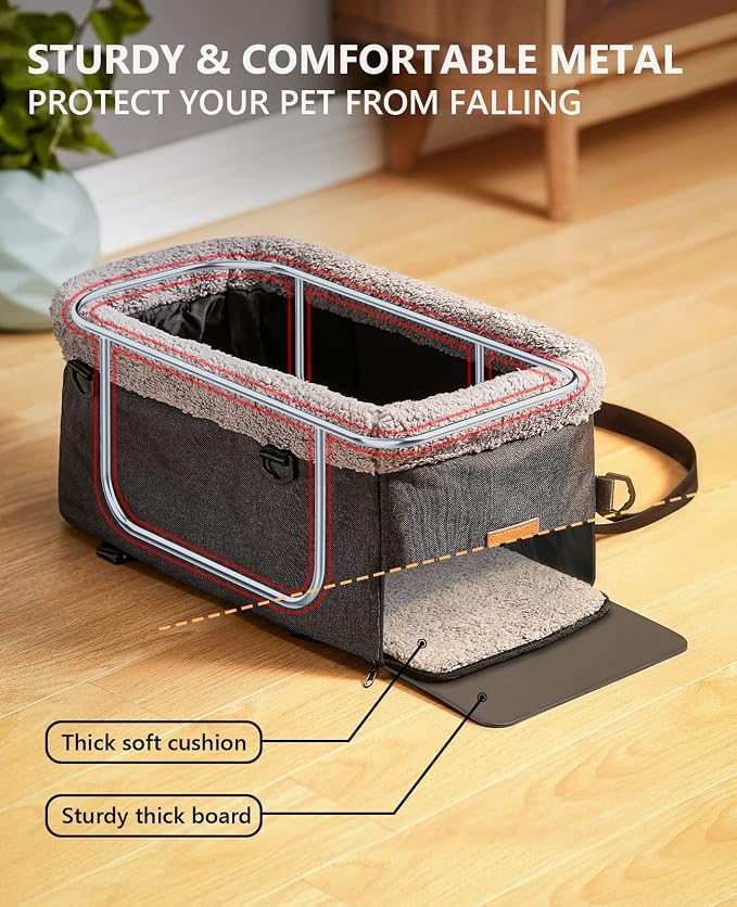 BurgeonNest Center Console Dog Car Seat for Small Dogs up to 9 lbs, Grey