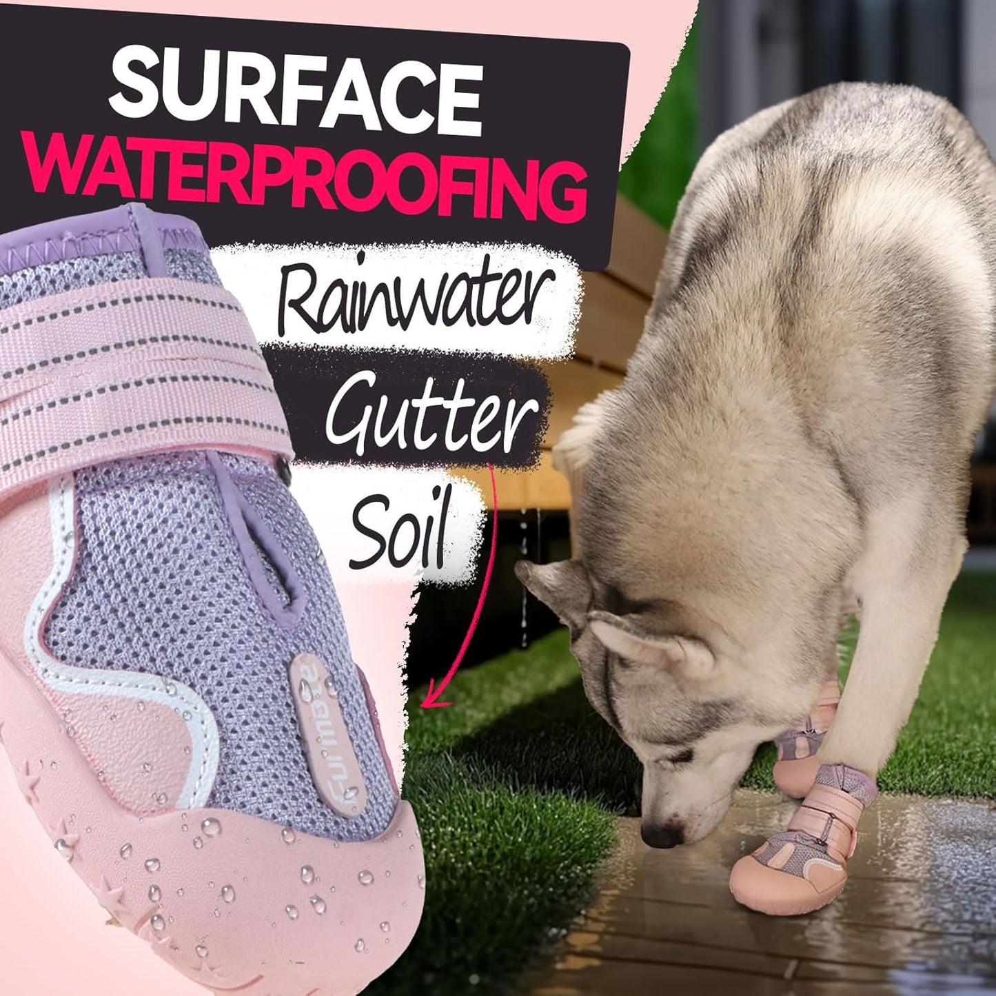 Dog Shoes for Large Small Medium Dogs, Breathable Mesh Dog Boots & Paw Protectors for Summer Hot Pavement Winter Snow, Waterproof Anti-Slip Dog Booties for Hiking Hardwood Floors(Pink-Purple6)