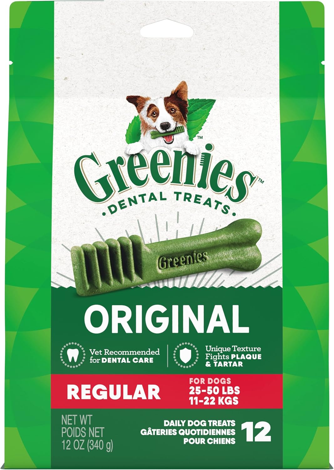 Greenies Original Regular Dental Dog Treats, 12 oz. Pack (12 Treats)
