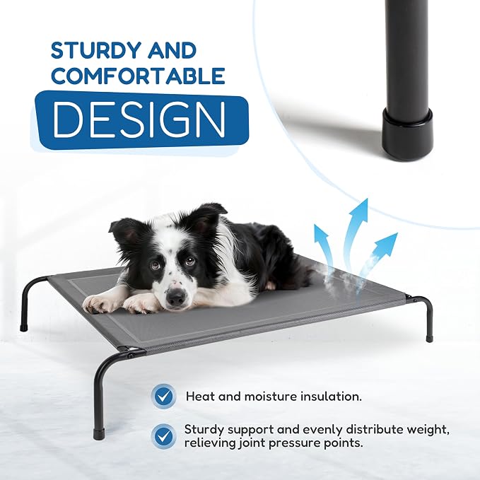 Cooling Elevated Dog Cot Bed Outdoor Raised Portable Dog Beds No-Slip Feet Portable Durable Pet Hammock Bed, 49x31.5x8 Inch, Grey