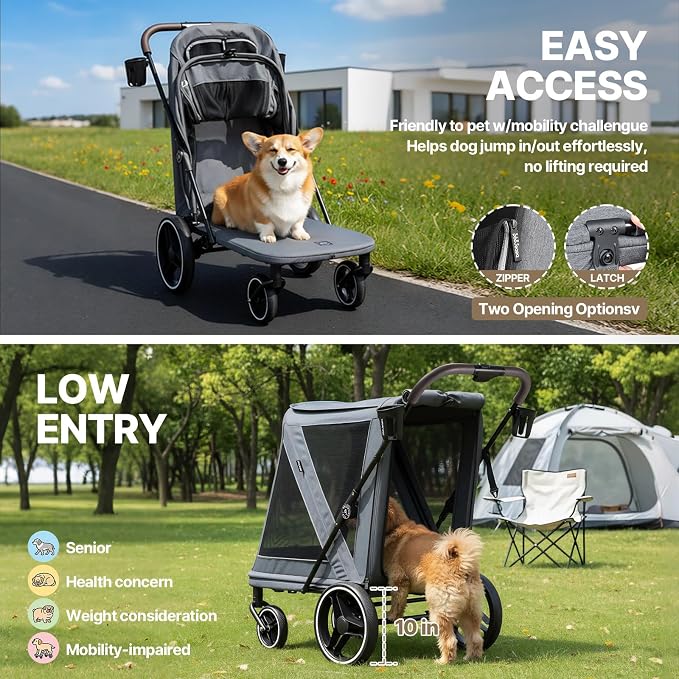 Beberoad Pet Stroller for Medium Dogs, Dog Stroller One-Second Fold, R7 All-Terrain with ER Tires, Mesh Dual-Window, Full Disassembly&Washable Waterproof Oxford Fiber
