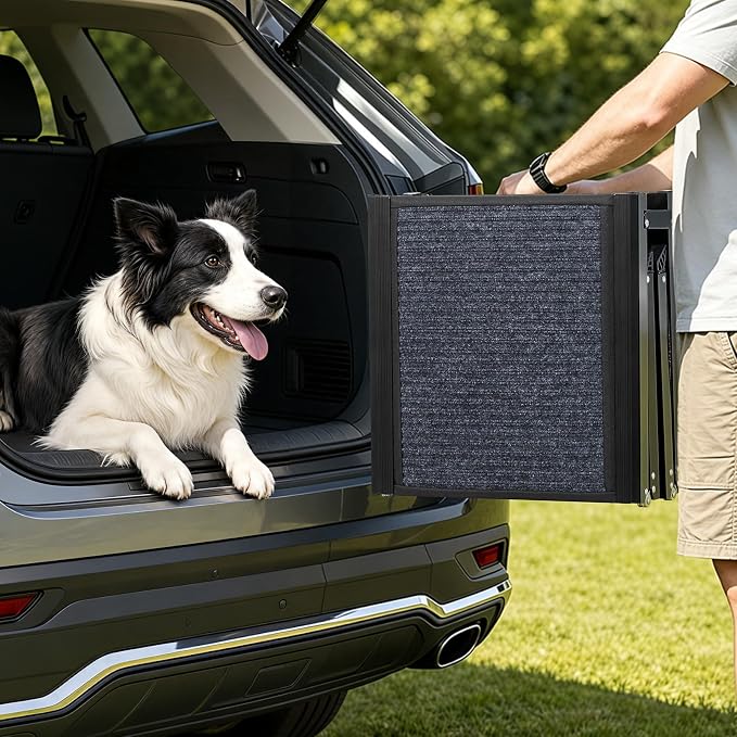 VEVOR Dog Ramp for Cars, 63" L x 17" W, Folding Pet Ramps for Medium & Large Dogs up to 250lbs, Pet Stair Ramp with Non-Slip Felt Rug Surface, Portable Outdoor Dog Car Ramps for SUV & Truck