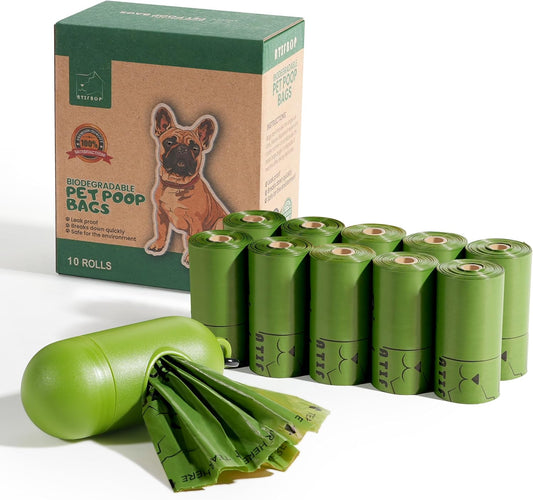 Biodegradable Dog Poop Bags 150 Count 10 Rolls with Dispenser, Thicken and Leak Proof Poop Bag Holders for Leashes(Scented)