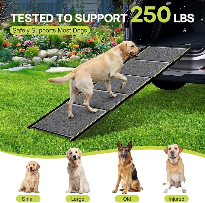 75'' Extra Long Telescoping Dog Ramp, 20" Wide Dog Car Ramp for Large Dogs | Telescoping Dog Car Ramp, Up to 250 LBS, Non-Slip Loofah Surface, Portable Outdoor Pet Ramps for Dogs to Get in SUV/Truck/Rv