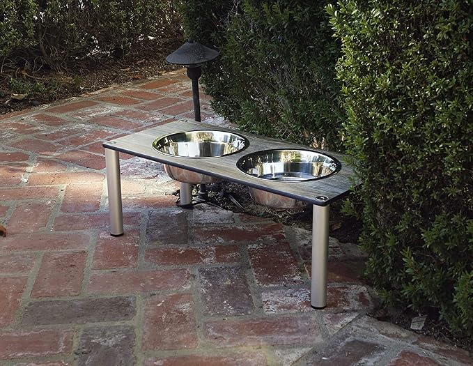 Raised Pet Bowls for Cats and Dogs, Outdoor Elevated Dog Cat Food and Water Bowls Stand Feeder on Aluminum Legs with 2 Stainless Steel Bowls Sizes for Small Medium and Large Dogs. - Medium (Amaretto)