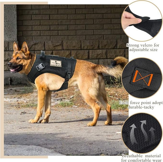 Tactical Service Dog Vest Harness K9 Military Molle Dog Vest for Outdoor Training Waterproof Pet Dog Harness with Rubber Handle & Metal Buckle