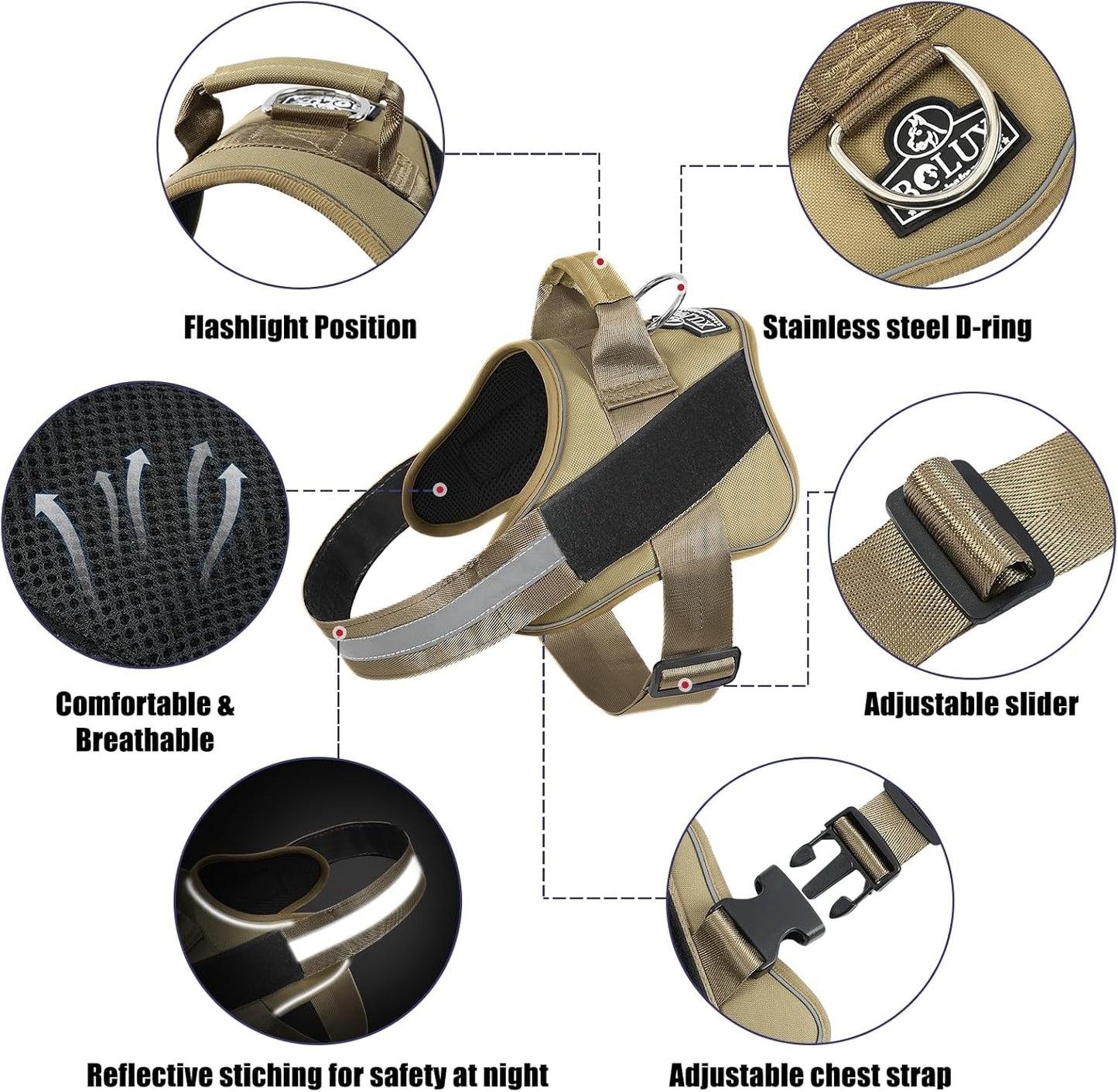 Bolux Dog Harness, No-Pull Reflective Dog Vest, Breathable Adjustable Pet Harness with Handle for Outdoor Walking - No More Pulling, Tugging or Choking