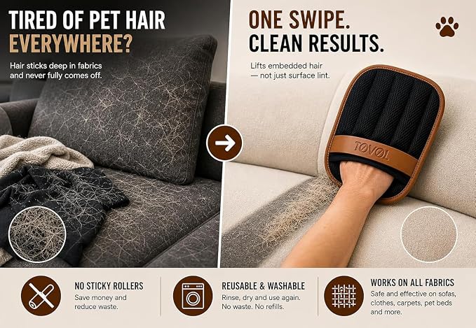 Pet Hair Removal Glove for Cats & Dogs, Upgraded Five-Finger Electrostatic Pet Hair Glove, Reusable Magic Brush Pet Hair Remover Tool for Laundry, Couch, Carpet, Car Seat