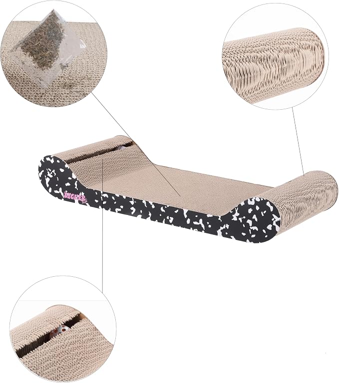 Montego 27.5" Cardboard Cat Scratcher Lounge Bed, Corrugated Sofa Pad with Catnip, Recyclable Furniture Protector for Large Indoor Kittens, Pink/Red CSR1004A