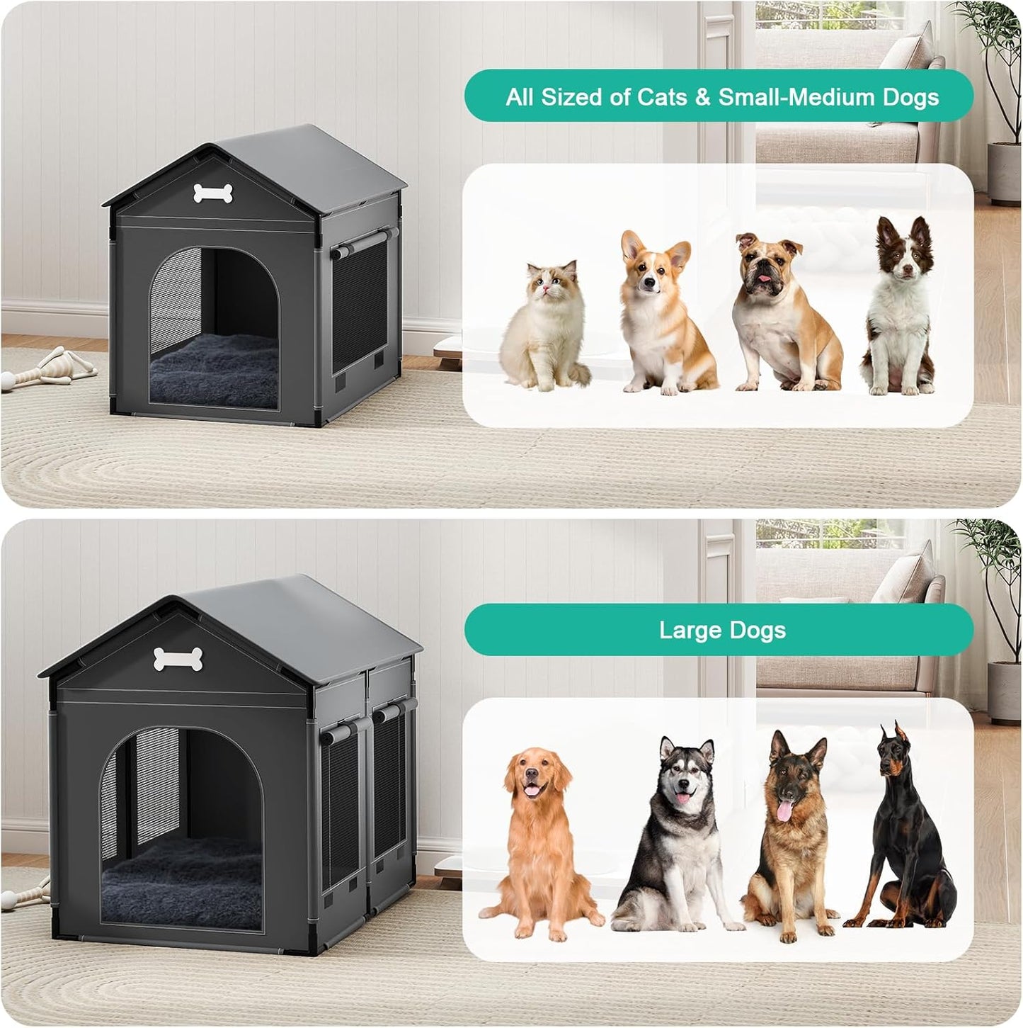 XL Indoor Dog House Dog Kennel Bed Mat with Cushion for Small Medium Large Dogs Cats, Winter Warm Cat Nest Puppy Cave Sofa Pet Products Easy Assembly, 33.9 * 26.8 Inches