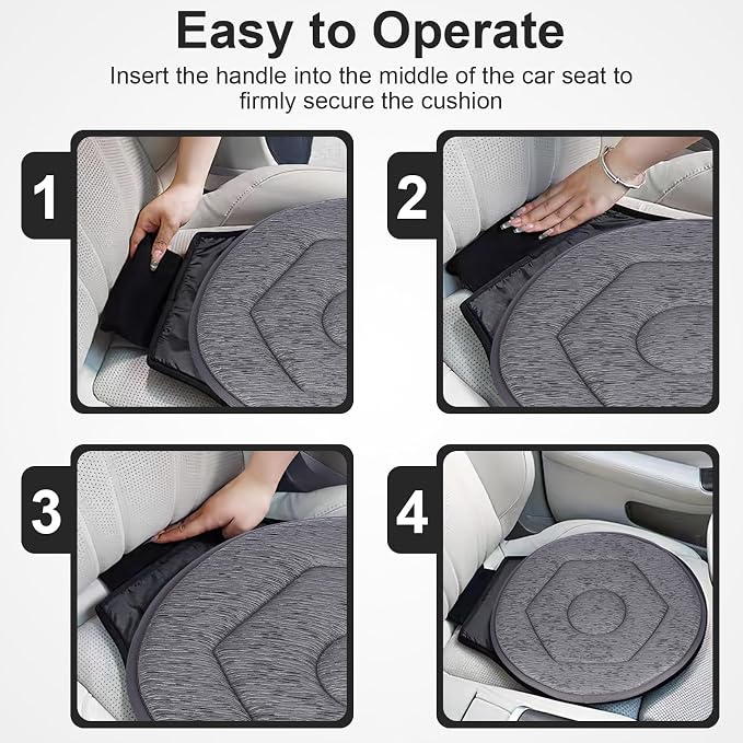 YARNOW 360 Degree Swivel Seat Cushion for Car, Dark Gray Rotating Chair Pad, Non-Slip Auto Revolving Base for Elderly and Pregnant Women, Home Office Mobility Assist
