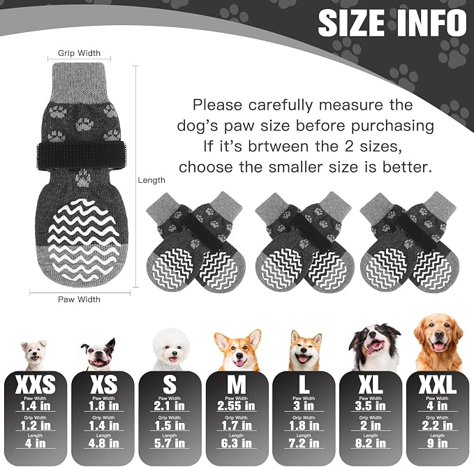 EXPAWLORER 6Pcs Anti Slip Dog Socks to Prevent Licking Paws, Pet Shoes for Hot Pavement Double Sides Dog Boots & Paw Protectors Booties for Hardwood Floors with Grippers Small Medium Large Senior Dogs