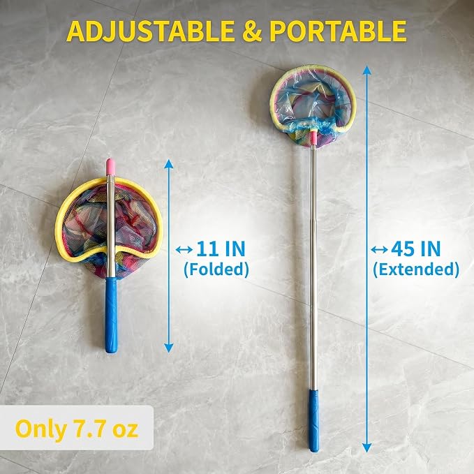 Dog Pooper Scooper with Mesh Net Frame，45 Inch Extendable，Comes with 50 Leak-Proof Waste Bags No Touch No Bending Portable for Small Medium Large Dogs, Perfect for Yard Park Walking and Outdoor Use