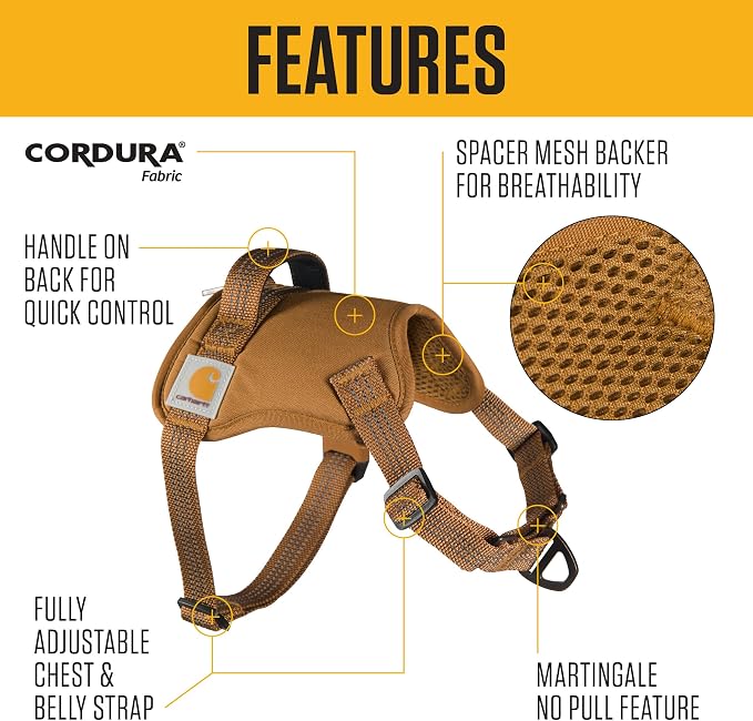 Carhartt Nylon Duck No Pull Dog Harness Gravel S | Fully Adjustable Dog Harness with Quick Control Handle and Reflective Accents
