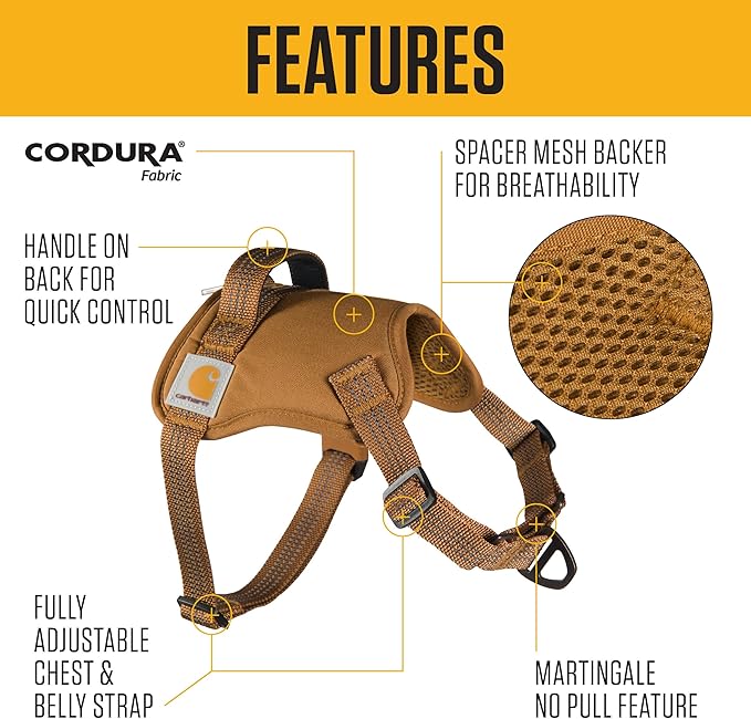 Carhartt Nylon Duck No Pull Dog Harness Faded Fatigue XL | Fully Adjustable Dog Harness with Quick Control Handle and Reflective Accents