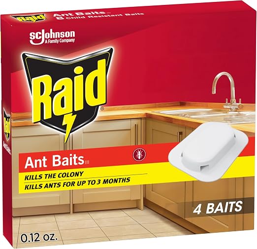 Raid Ant Killer Baits, for Household Use, Kills the Colony, Kills Ants for 3 Months, Child Resistant 4 Count (Pack of 12)
