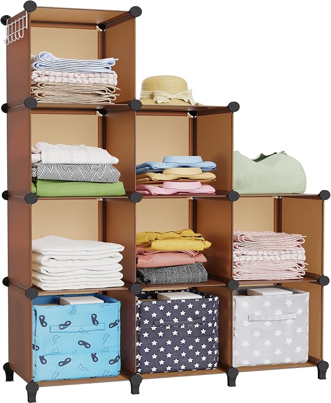 HOMIDEC Closet Organizers and Storage, 9 Cube Storage Organizer, Brown | Portable Closet Organizer System, Storage Cubes Shelves, for Bedroom, Kids Room, Bathroom, Wardrobe, Clothes Rack