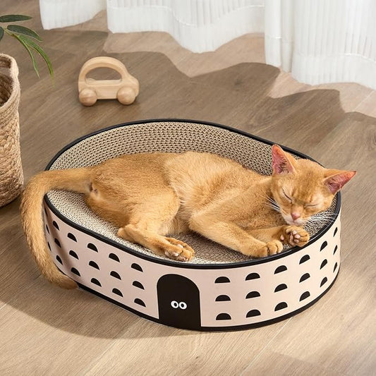 Conlun Oval Cat Scratcher Bed | Scratching Bowl Lounge for Kittens | Medium | Corrugated Cardboard Pad | Concave Shape | No Mess Enclosed Base | Serves as Couch Furniture Protector