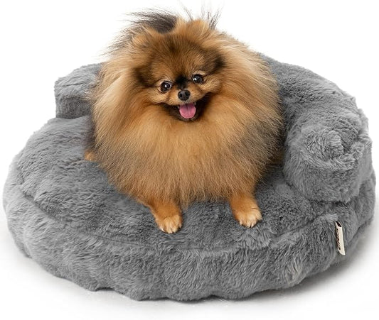 EHEYCIGA Soft Cat Couch Bed for Indoor Cats, Fluffy Extra Small Dog Bed with Removable Washable Cover, Bolster Pet Sofa, Waterproof and Non-Slip, 20" x 20"x 6.5", Grey