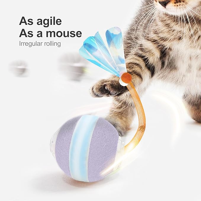 Interactive Cat Toys for Indoor Cats,The 3rd Generation Agile Moving Cat Ball with Elastic Mesh Tail,Automatic Kitten Toys for Bored Indoor Cats (Purple)