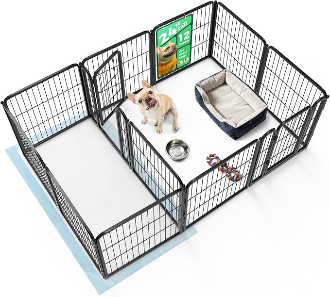 FXW Homeplus Indoor Dog Playpen with Divider Connectors, 24" H, 12 Panels | Calm Indoor Play Area, Two-Zone Layout, For Puppies & Small Dogs, Patented