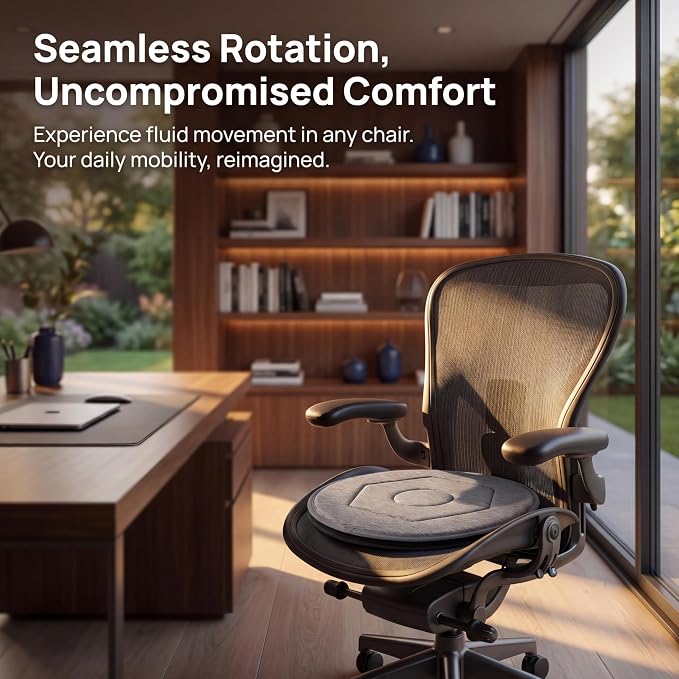 YARNOW 360 Degree Swivel Seat Cushion for Car, Dark Gray Rotating Chair Pad, Non-Slip Auto Revolving Base for Elderly and Pregnant Women, Home Office Mobility Assist