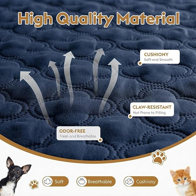 Waterproof Dog Blanket, Couch Cover for Dogs Washable, Reversible Dog Bed Cover, Couch Furniture Protector. (Dark＆Light Blue, 82 X 120 Inch - 1 Pack)