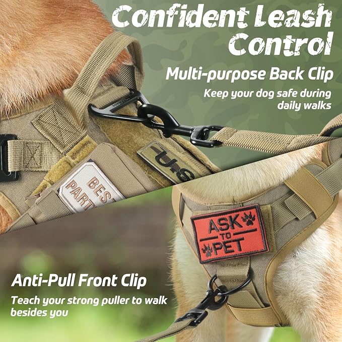 rabbitgoo Tactical Dog Harness for Small, Heavy Duty Military No Pull Vest | Sturdy Metal Buckles, 5 Adjustments, Molle System, Powerful Pullers for Training, Hunting, Outdoor, Brown, Small