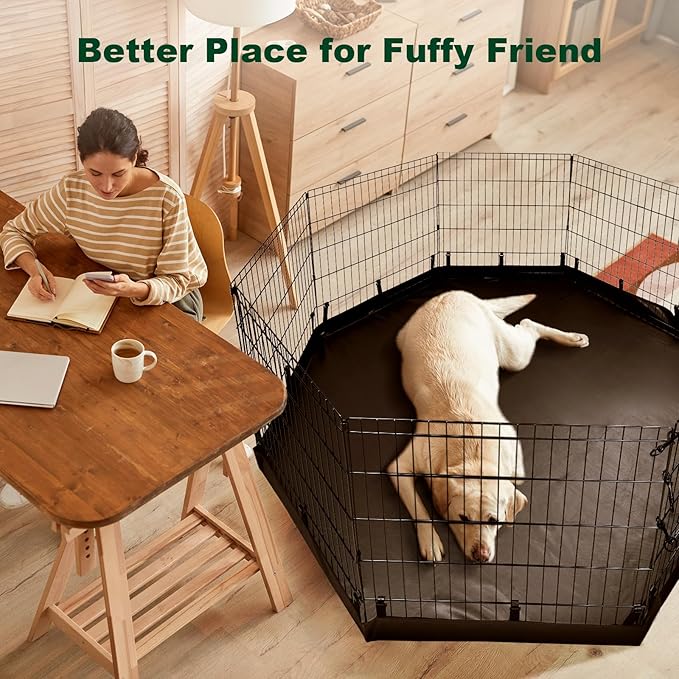 PJYuCien Dog Playpen - 8 Panels 42 inchH Metal Foldable Exercise Pen, Pet Fence Puppy Crate Kennel Indoor Outdoor with Top Cover & Bottom Pad for Medium Large Pets Black…