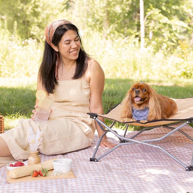 Carlson Elevated Dog Bed, Folding Dog Cot for Large Dogs up to 95 lbs, Portable Raised Pet Bed for Indoor & Outdoor Use, 47.5” x 24.5”, Tan