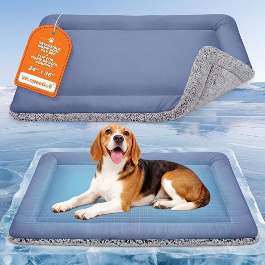 Self Warming Cat Bed, Reversible Warming Cooling Cat Bed, Winter Warm Cats Pad & Summer Cooling Cats Mat, Soft Pet Mat for Kitty & Small Dogs, Perfect for Crates, Beds, Sofas, Dark Blue, 24"x36"