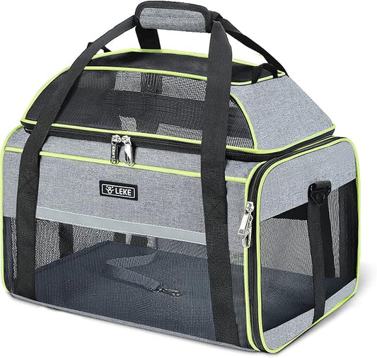 Lekereise Top-Expandable Pet Carrier 18x11x11Inch Delta American United Airline Approved Soft Sided Underseat to 15lbs Travel Carriers for Small Dogs Cats with Locking Safety Zippers Anti-Scratch Mesh