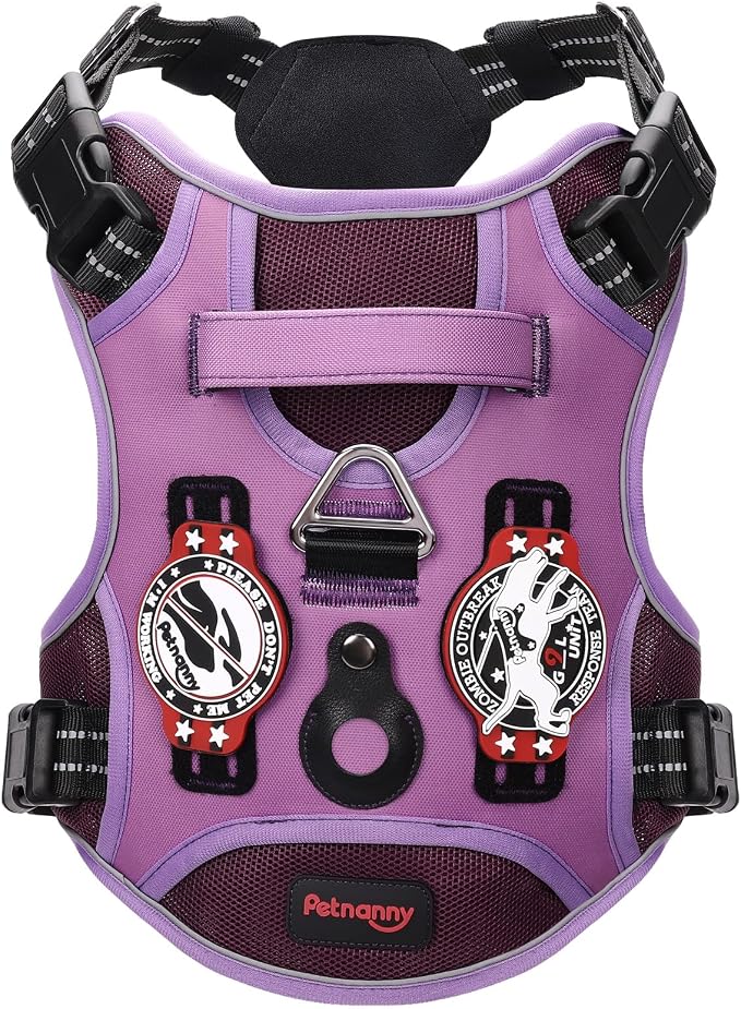 Petnanny Tactical Dog Harness No Pull Service Dog Vest XL Purple | Tactical Dog Vest with breathable mesh & hook loop panel, no pull harness for walking training, adjustable fit