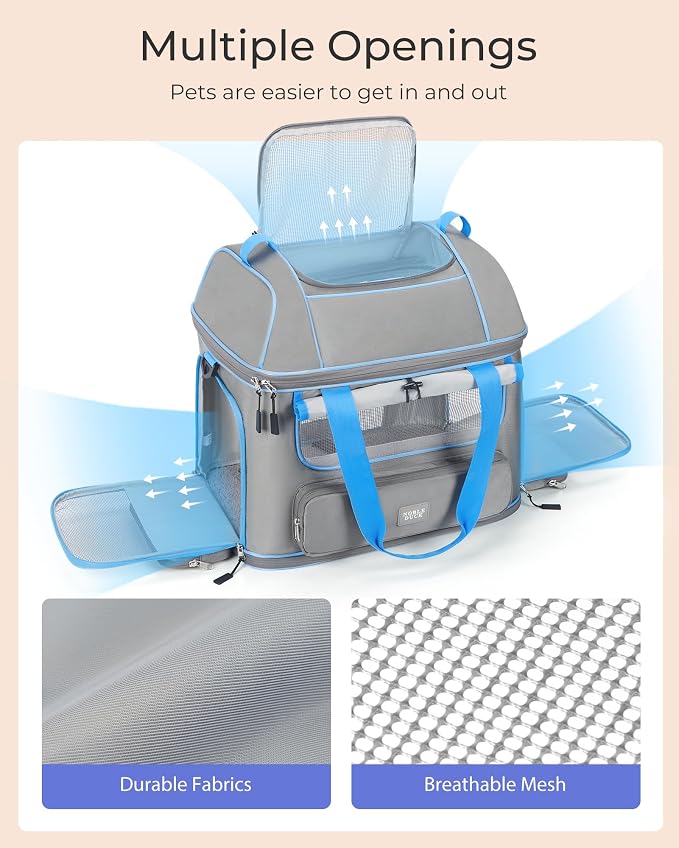 Expandable Cat Dog Carrier: NOBLE DUCK Soft-Sided Pet Carrier Airline Approved Large Small Medium Collapsible Portable Travel Up to 25 Lbs Grey
