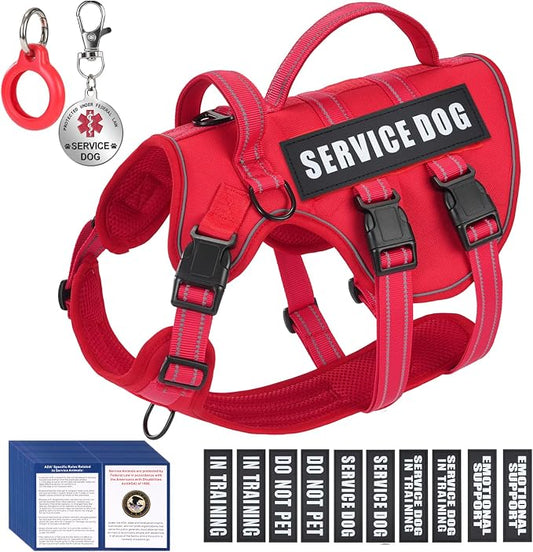 Service Dog Harness + ID Tag 50 ADA Information Cards - No Pull Dog Vest 10 PCS Removable Patches - Reflective Emotional Support Animal Vest for Small Dogs - Adjustable Breathable ESA Training Vest