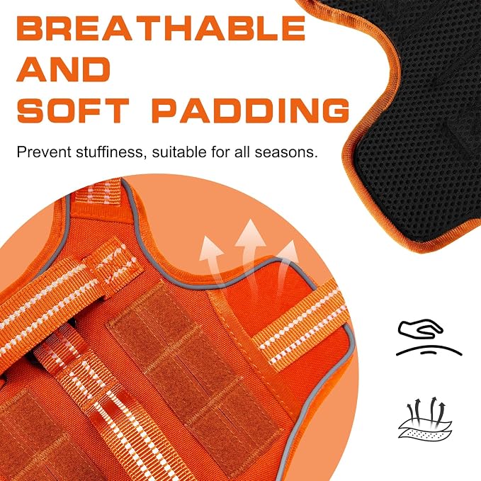 Dog Harness for Large Dogs, No Pull Tactical Vest with Front Clips | Easy Contrl Handle, Breathable Soft Padded, Adjustable, Reflective, Heavy Duty, Easy Take On & Off, Orange X-Large