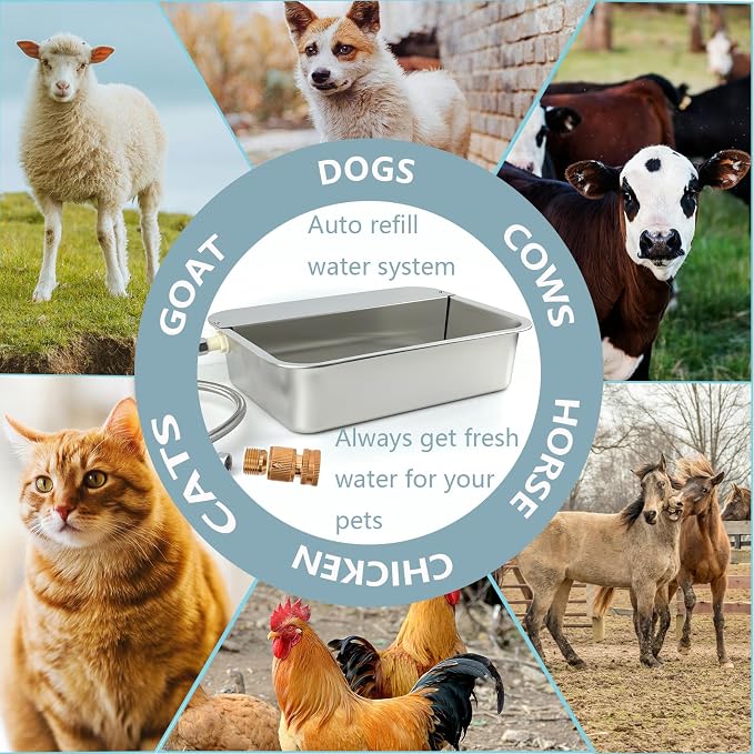 3 Gallon Automatic Dog Water Dispenser 304 Stainless Steel, Large Self-Filling Pet Water Bowl with Float Valve, Auto Animal Waterer for Dogs, Livestock, Horse, Goat, Pig