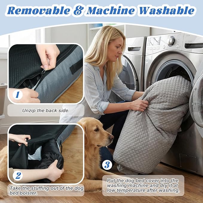 GGIB Cooling Dog Bed Mat with Bolster Pillow Washable Dog Couch Cover Breathable Summer Pet Couch Bed Protector Indoor(Large, Cooling Grey)