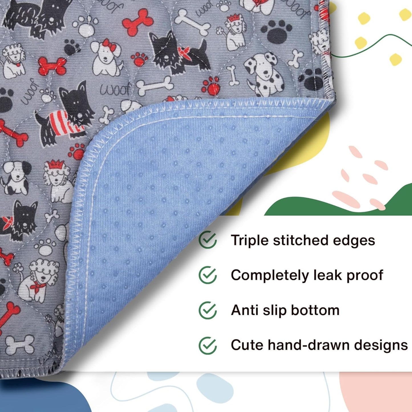 Caldwell's Pet Supply Co. 18x24 Potty Pads, Washable Pee Pads for Dogs, Reusable Pee Pad for Dogs, Puppy Potty Mat, Whelping Rug, Reusable Puppy Mat, Small (Set of 4)