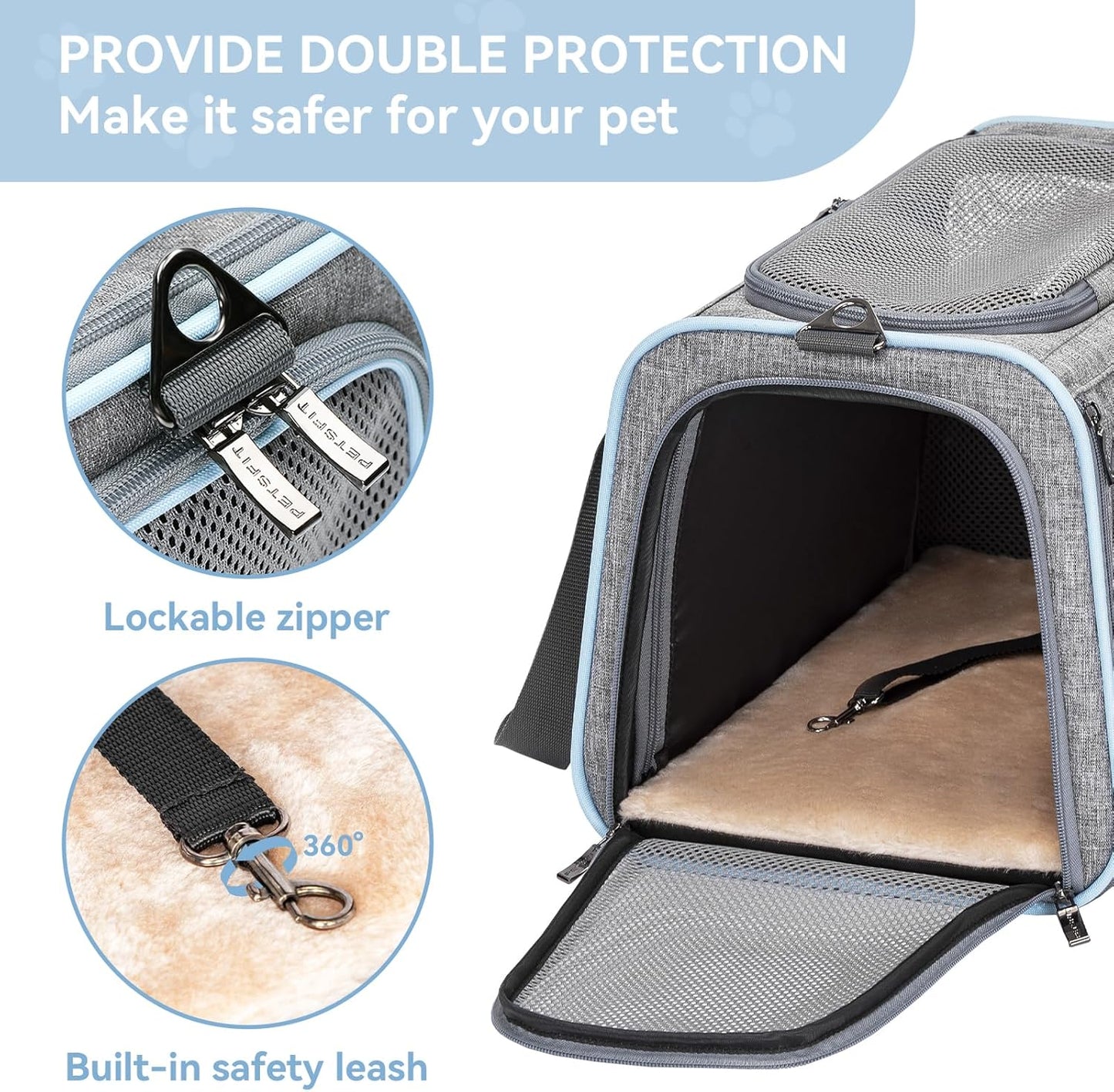 Petsfit Expandable Cat Carrier Dog Carriers,Airline Approved Soft-Sided Portable Pet Travel Washable Carrier for Kittens,Puppies,Removable Soft Plush mat and Pockets,Locking Safety Zippers