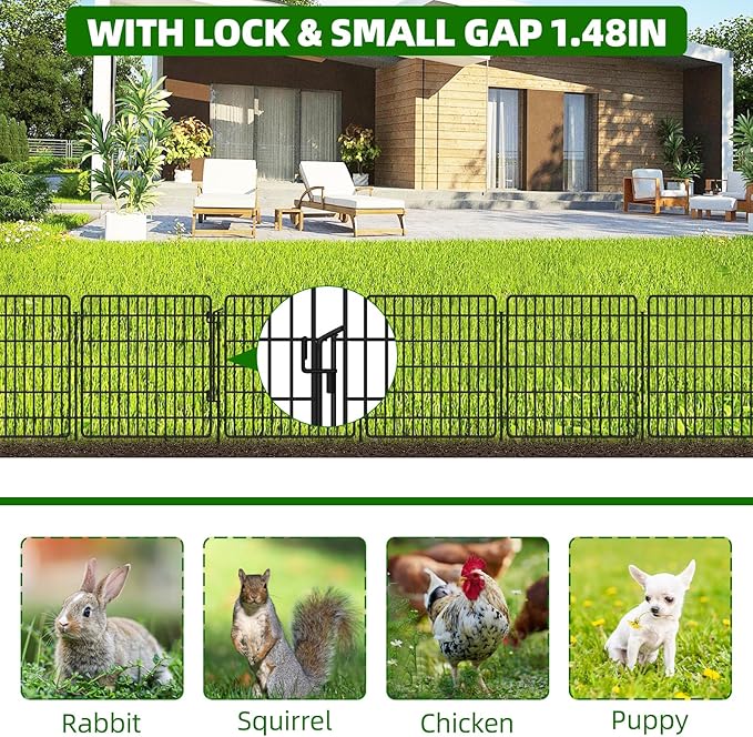 10 Panels Garden Fencing Animal Barrier with Lock, 24 in(H) X 20 Ft(L) Dog Fence Outdoor for Yard Rustproof No Dig Decorative Tall Garden Fence Metal Wire Panel Border Rabbit Ground Stakes Fencing