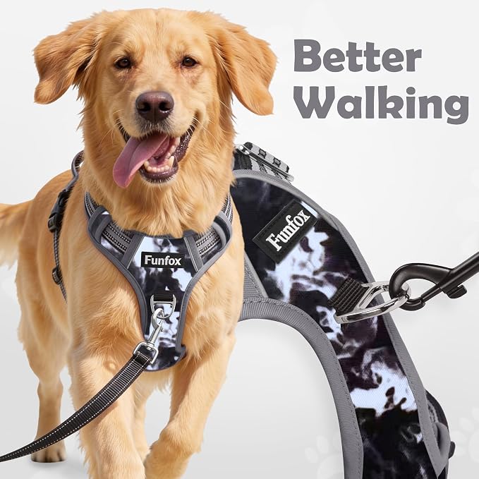 Dog Harness No Pull, Adjustable Pet Vest Harness, Super Soft Material with Vertical Handle Easy Control, Reflective Night Walking, 2 Leash Clips for Large Dogs, Misty Gray, L