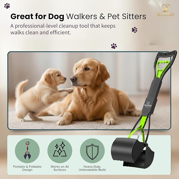 SHAZORY Pooper Scooper for Dogs & Cats – Long Handle, Heavy-Duty Design with Bag Dispenser, Poop Scooper for Large Dogs, Dog Poop Scoop for Yard, Portable for Pet Parents & Dog Walkers (28")