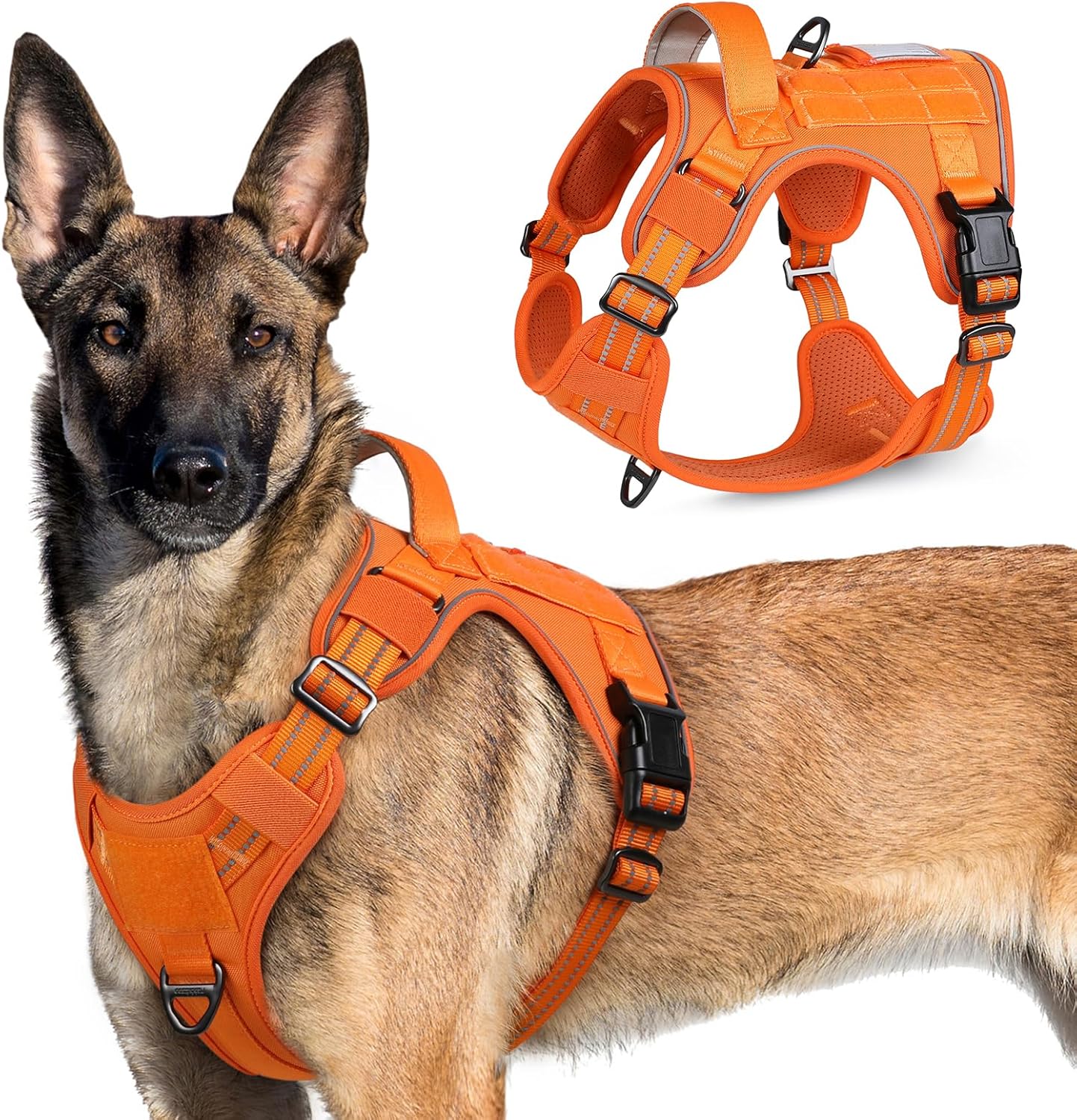 rabbitgoo Tactical Dog Harness for Large Dogs, No Pull Military Service Vest with Handle & Molle, Easy Control for Training Walking, Adjustable Reflective Straps, Orange, XL