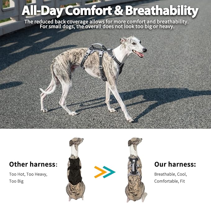Escape Proof Dog Harness, Escape Artist Harness, Fully Reflective Harness with Padded Handle, Breathable,Durable, Adjustable Vest for Medium Dogs Walking, Training, and Running Gear (Black,XS)