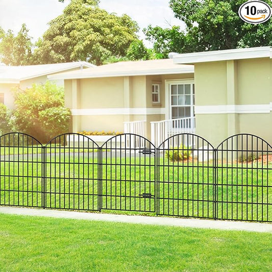 FOREHOGAR Metal Garden Fence with Gate 36in (H) x 23.3ft (L), 1 Gate+ 9 Panels Dog Fence Border Fence Animal Barrier, No Dig Garden Fencing for Yard Flower Bed Lawn Patio Outdoor, ECG3610, Black