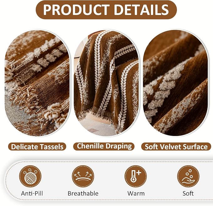 VClife Sofa Cover Bohemian Striped Pattern Couch Cover for Oversized Sofa - Caramel Brown Creamy White Textured Sofa Slipcover Washable Furniture Protector for Couch Decorative Couch Cushion Cover