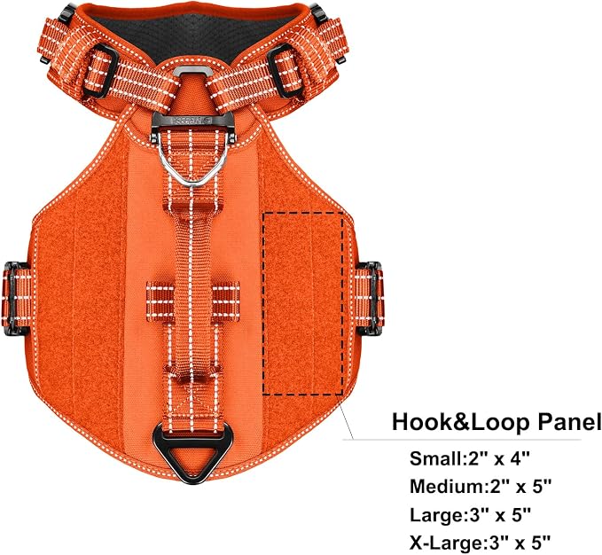 ICEFANG Quick-Moving Tactical Dog Harness X-Large Dogs,No Pull Dog Vest | Control Handle,Reflective,Full Metal Buckles,Adjustable,Hook-and-Loop Panel,Soft Padded,Orange,X-Large